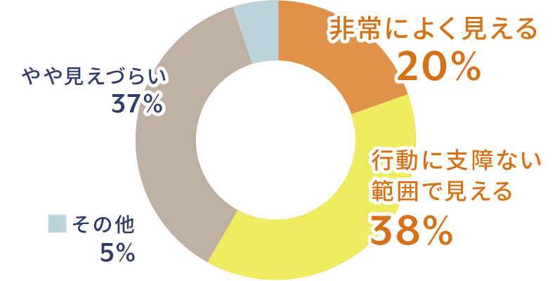 遠方（5m程度）の見え方に関するアンケート結果の円グラフ